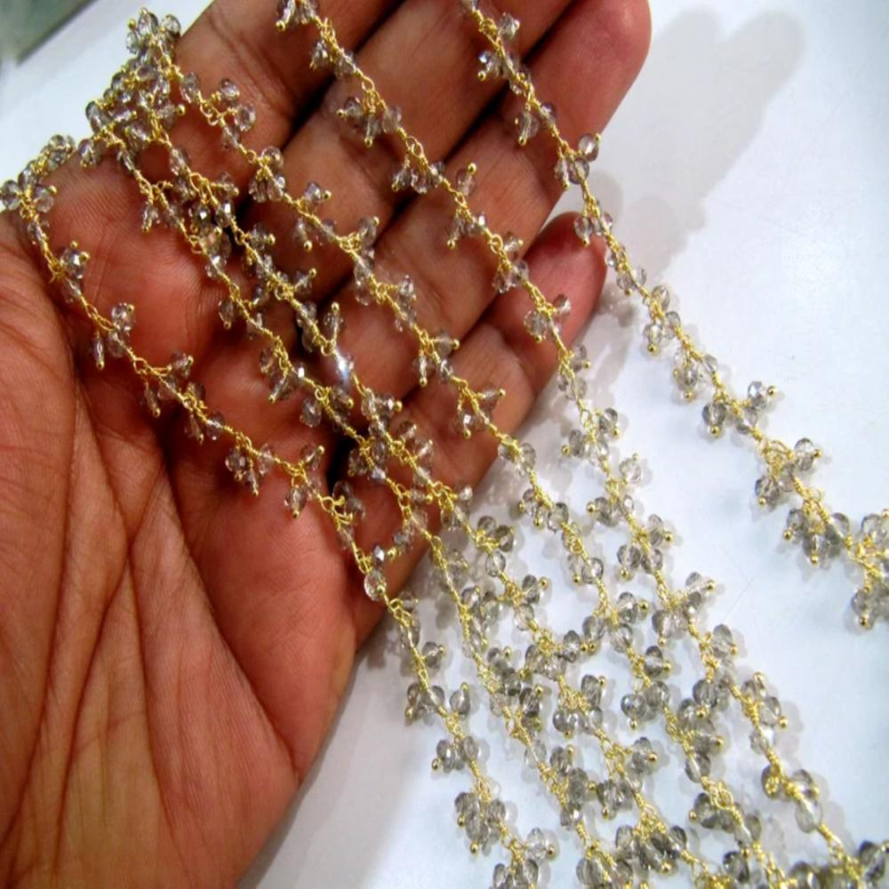 Mystic Labradorite Rondelle Faceted 3-4mm Beaded Dangling Wire Wrapped Thick Cluster Chain sold per piece