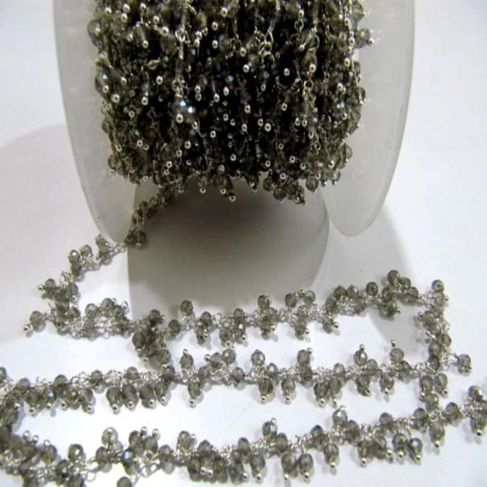 Mystic Labradorite Rondelle Faceted 3-4mm Beaded Dangling Wire Wrapped Thick Cluster Chain sold per piece