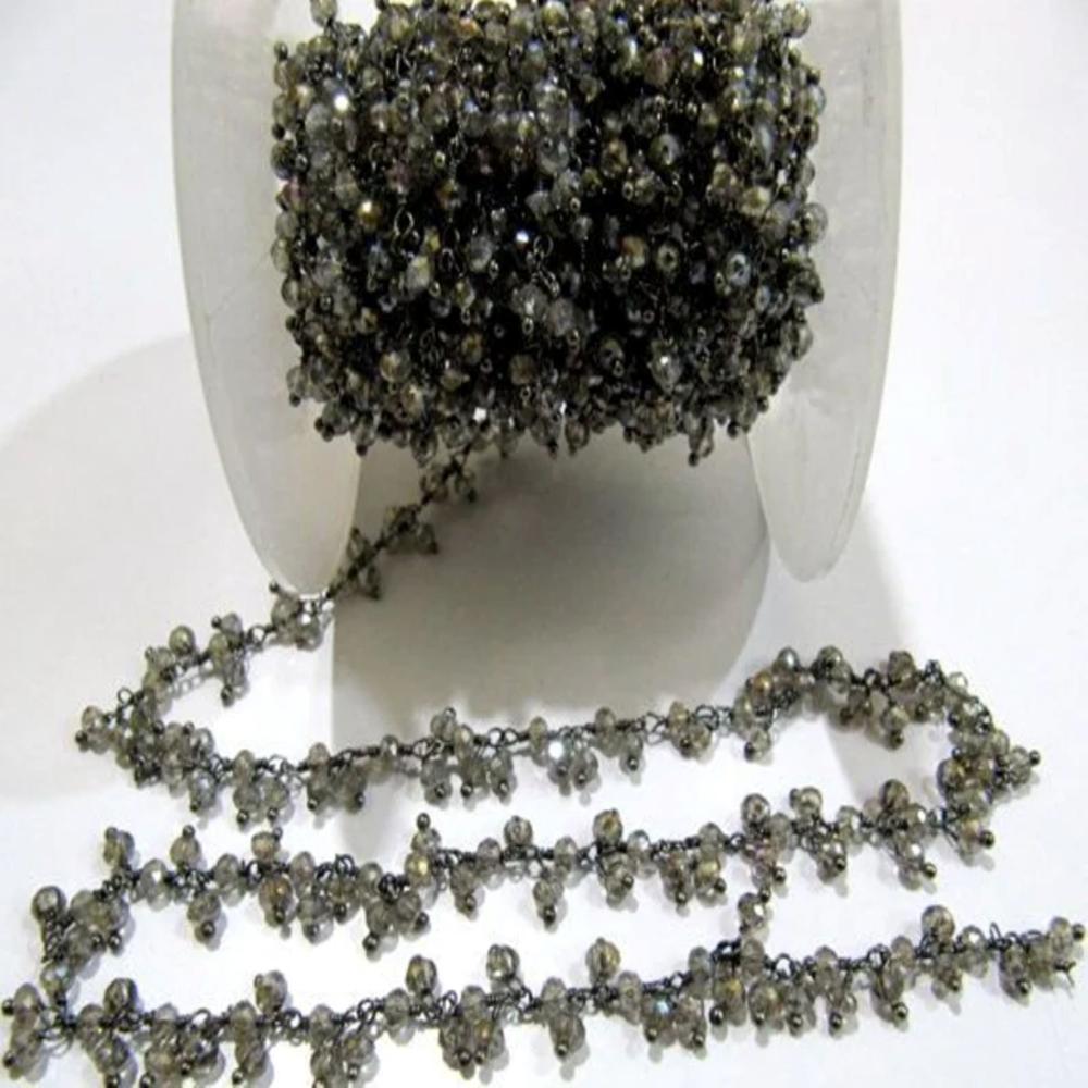 Mystic Labradorite Rondelle Faceted 3-4mm Beaded Dangling Wire Wrapped Thick Cluster Chain sold per piece