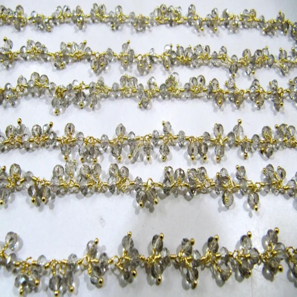 Mystic Labradorite Rondelle Faceted 3-4mm Beaded Dangling Wire Wrapped Thick Cluster Chain sold per piece