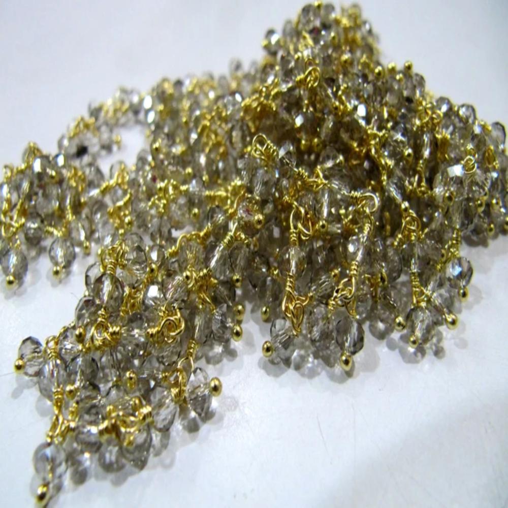 Mystic Labradorite Rondelle Faceted 3-4mm Beaded Dangling Wire Wrapped Thick Cluster Chain sold per piece