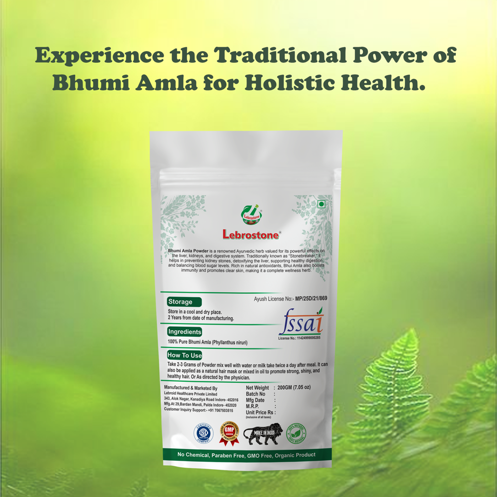 Lebrostone Bhumi Amla Herbal Powder for Liver Support, Detox, Immunity, Skin & Hair Health| 200g