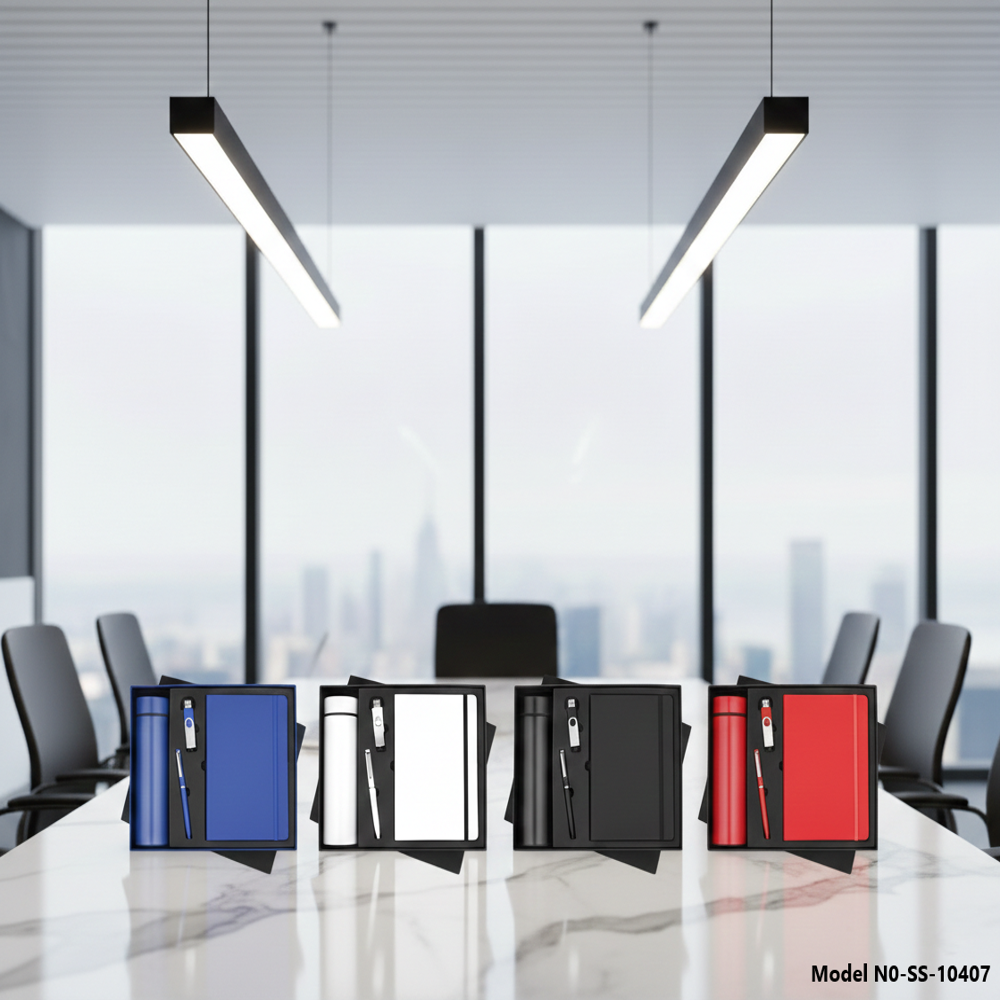 Premium 4-in-1 Color-Coordinated Corporate Kit: Water Bottle, Diary, Pen & USB Drive (SS-10407)