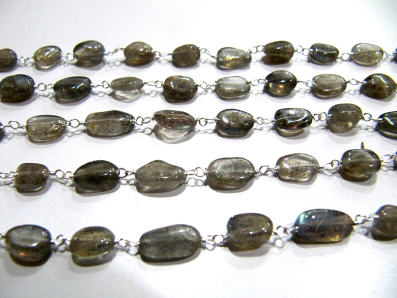 Natural Labradorite Oval Shape Plain Smooth 6x8mm Approx Size Beaded Wire Wrapped Rosary Chain  sold per foot