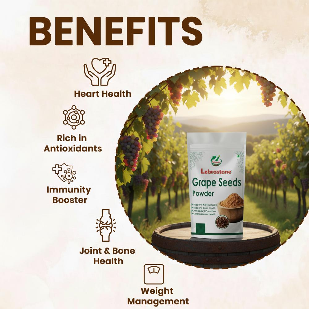 Lebrostone Grape Seed Powder  Heart Health, Rich in Antioxidants, Immunity Booster, Joint & Bone Support, Weight Management(200g)