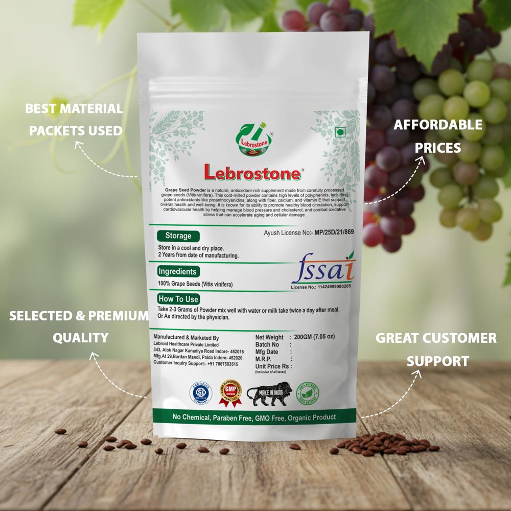 Lebrostone Grape Seed Powder  Heart Health, Rich in Antioxidants, Immunity Booster, Joint & Bone Support, Weight Management(200g)