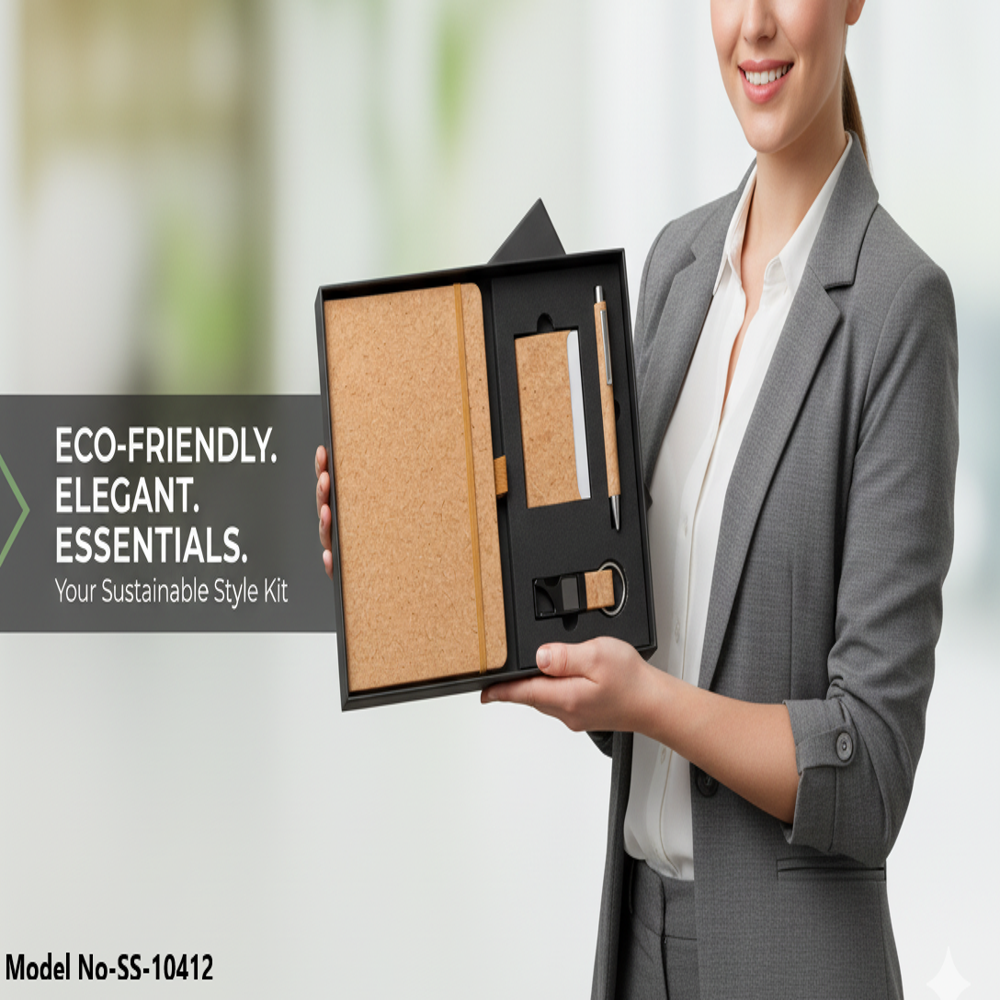 Luxury Eco-Friendly Full Cork Corporate Gift Set: Notebook, Pen, Keychain & Card Holder (SS-10412)