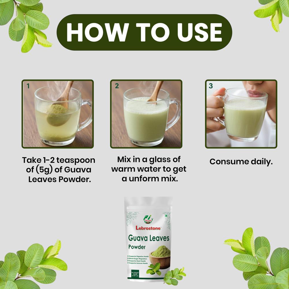 Lebrostone Guava Leaves Powder  Natural Blood Sugar Support, Immunity & Digestion Aid, Healthy Skin(100g)