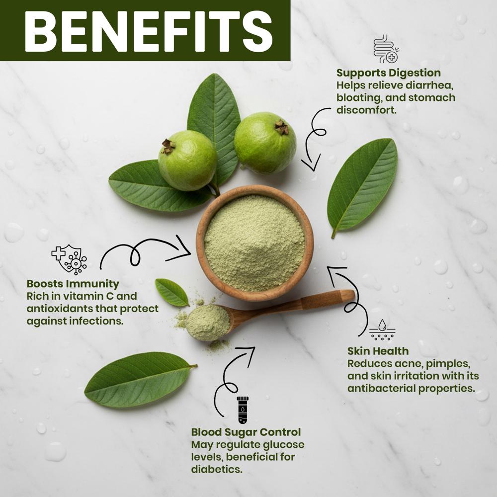 Lebrostone Guava Leaves Powder  Natural Blood Sugar Support, Immunity & Digestion Aid, Healthy Skin(200g)
