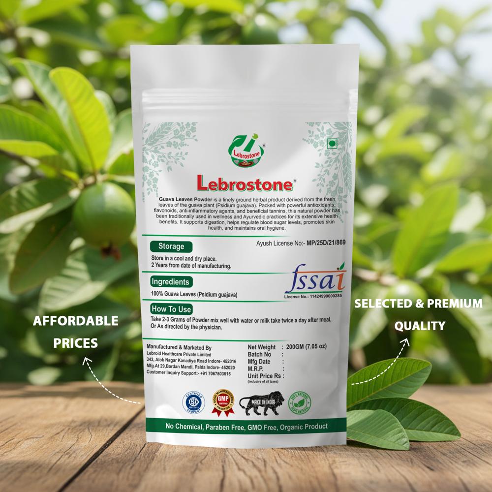 Lebrostone Guava Leaves Powder  Natural Blood Sugar Support, Immunity & Digestion Aid, Healthy Skin(200g)