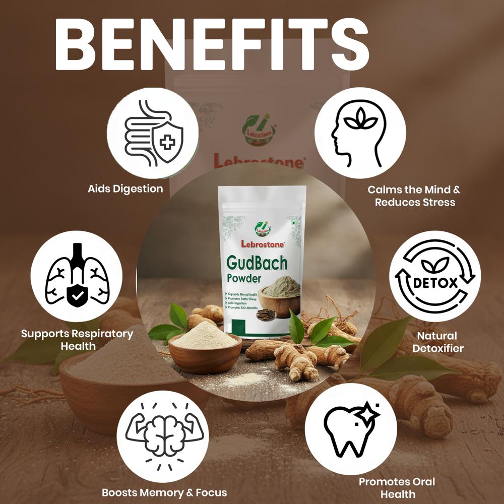 Lebrostone Gud Bach Powder Aids Digestion, Supports Respiratory Health, Boosts Memory & Focus, Reduces Stress, Natural Detoxifier(100g)