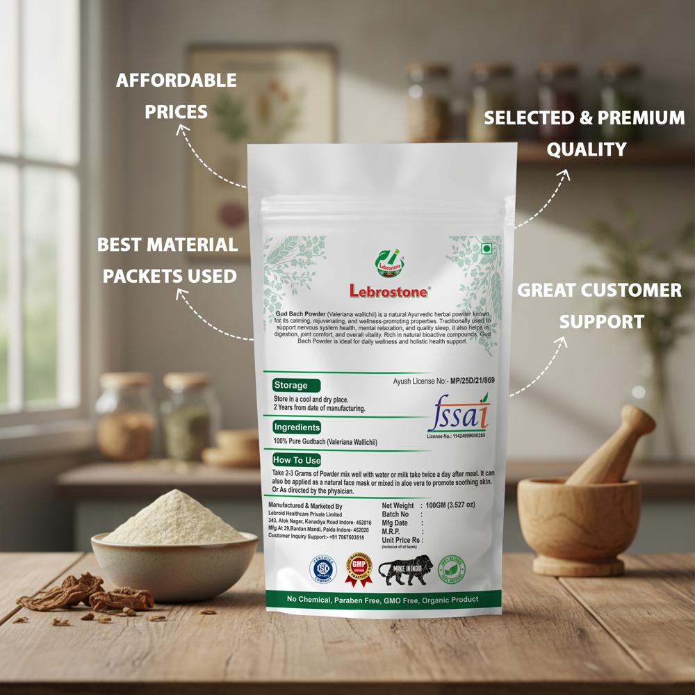Lebrostone Gud Bach Powder Aids Digestion, Supports Respiratory Health, Boosts Memory & Focus, Reduces Stress, Natural Detoxifier(100g)