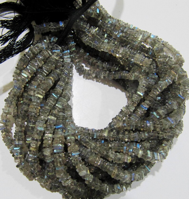 Natural Labradorite Heishi Cut Square Shape Beads 4 to 6mm Blue Flashy Gemstone Beads Strand 8 inch Long