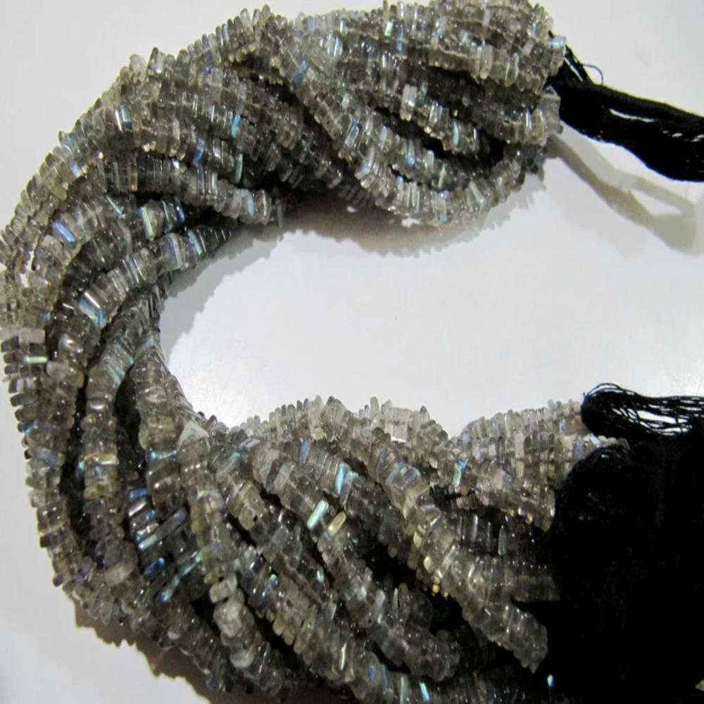 Natural Labradorite Heishi Cut Square Shape Beads 4 to 6mm Blue Flashy Gemstone Beads Strand 8 inch Long