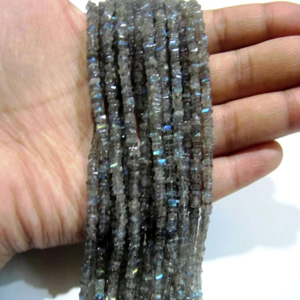 Natural Labradorite Heishi Cut Square Shape Beads 4 to 6mm Blue Flashy Gemstone Beads Strand 8 inch Long