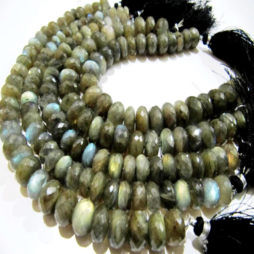 Natural Labradorite Rondelle Faceted 8-12mm Beads Blue Flashy Strands 8 inch Long  Black Rainbow Jewelry making Gemstone Beads