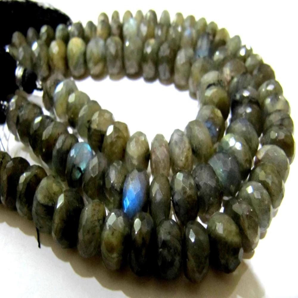 Natural Labradorite Rondelle Faceted 8-12mm Beads Blue Flashy Strands 8 inch Long  Black Rainbow Jewelry making Gemstone Beads