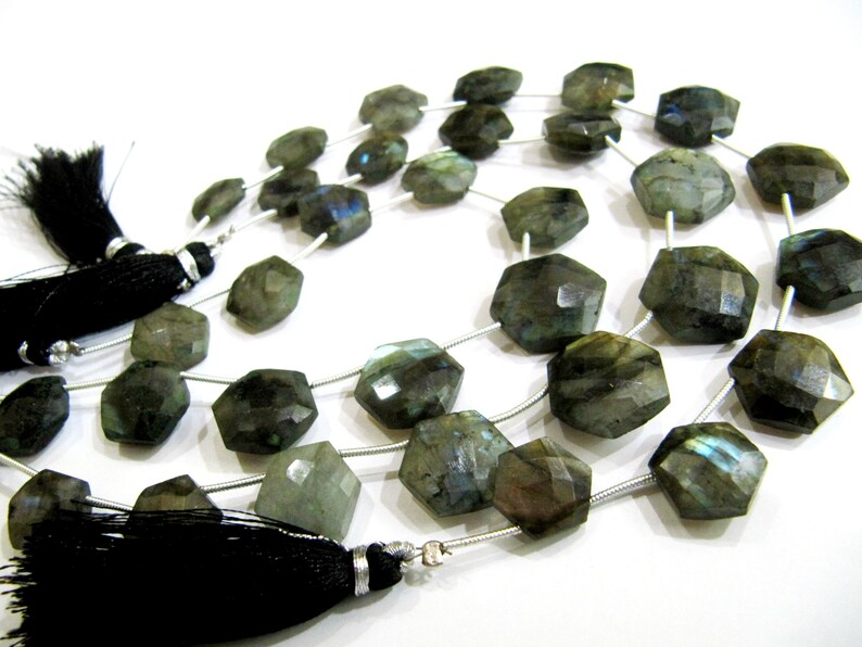 Natural Labradorite Hexagon Shape Faceted Briolette 12 to 15mm Beads Strands 8 inch Long Black Rainbow Jewelry Making Gemstone