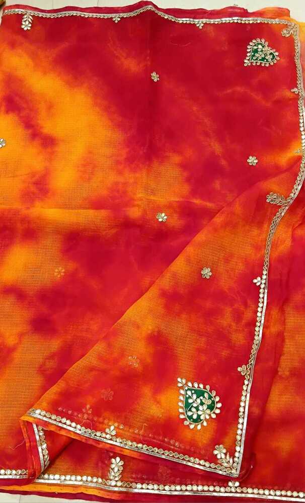 Orange Hand Gotta Patti Work Sarees