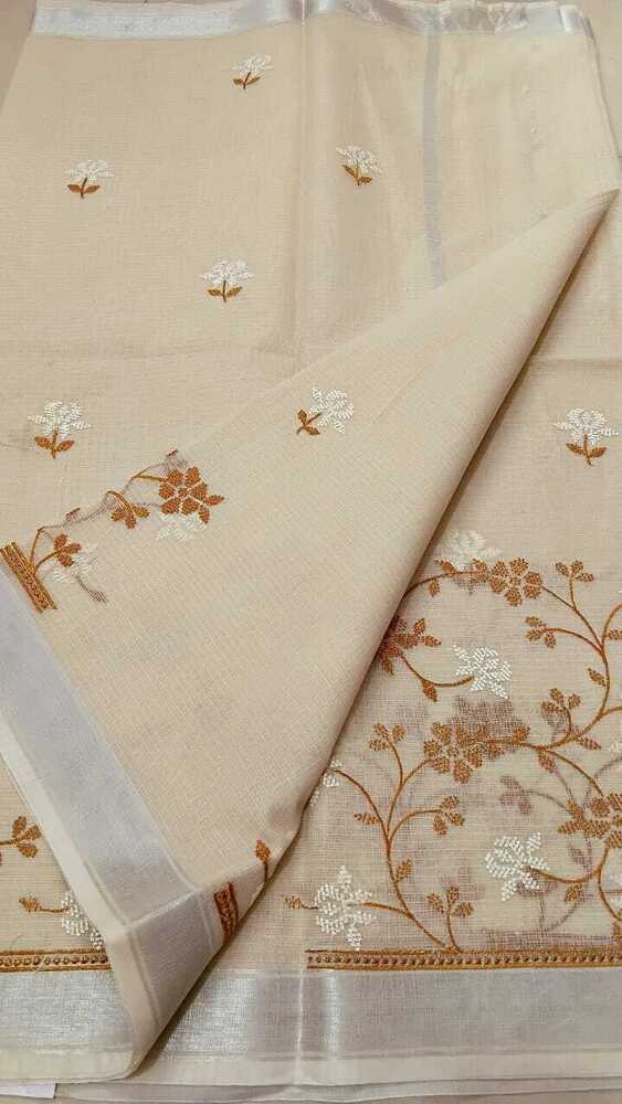 Off White Kota Doria Embroidery Saree