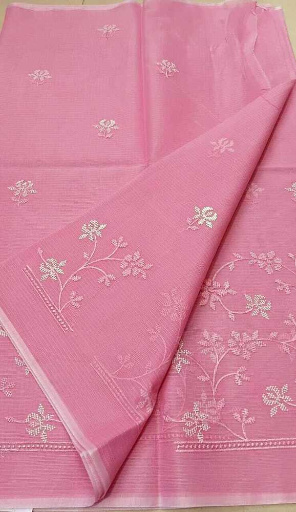 Pink Kota Doria Embroidery Saree