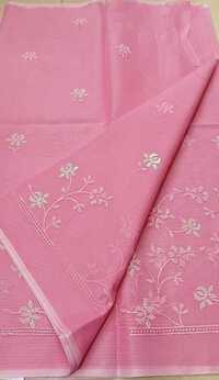 Pink Kota Doria Embroidery Saree