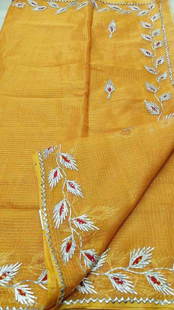 Yellow Kota Doria Jugnu Checks Gotta Patti Work Sarees