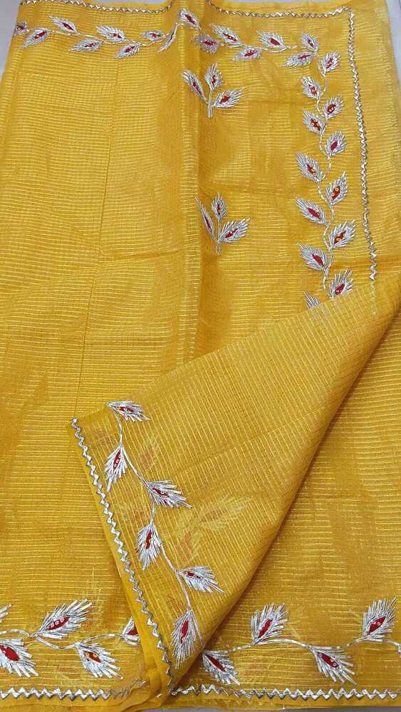 Ladies Kota Doria Jugnu Checks Gotta Patti Work Sarees