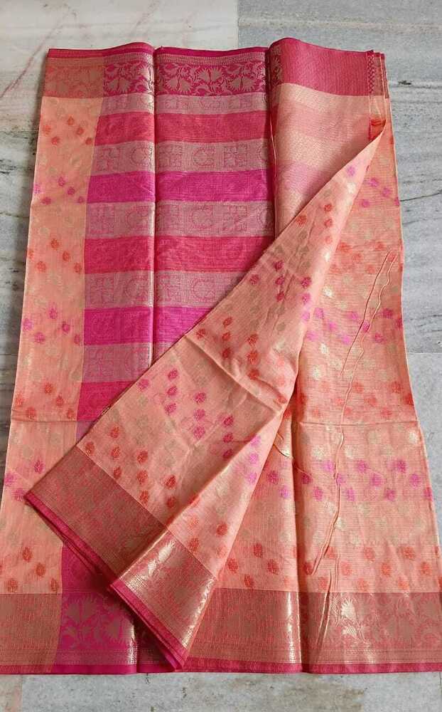 Pink Kota Doria Zari Weaving Saree