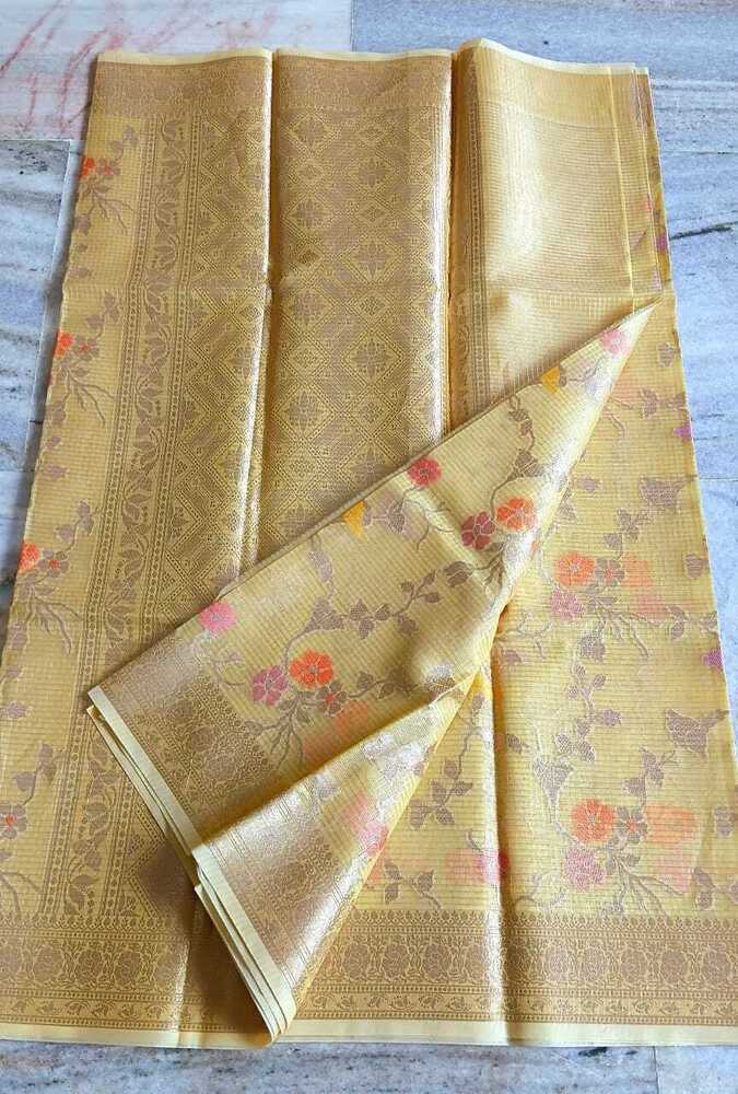 Golden Kota Doria Zari Weaving Saree