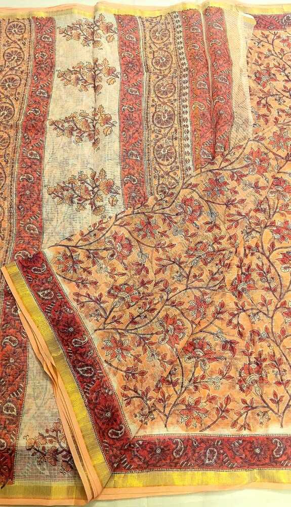 Brown Pure Kota Cotton Handblock Print Saree