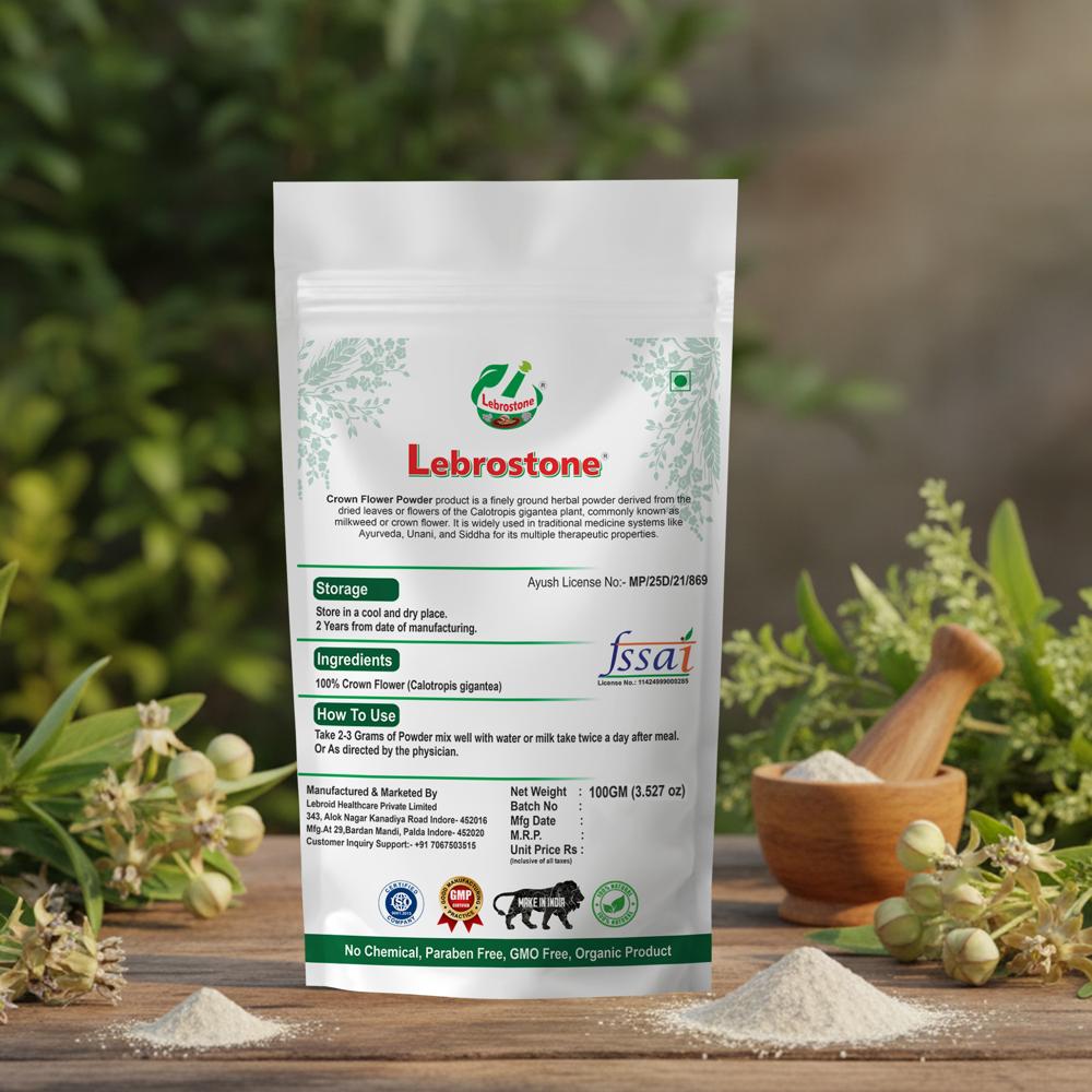 Lebrostone Crown Flower Herbal Powder for Digestion, Joint Support & Skin Health| 100g