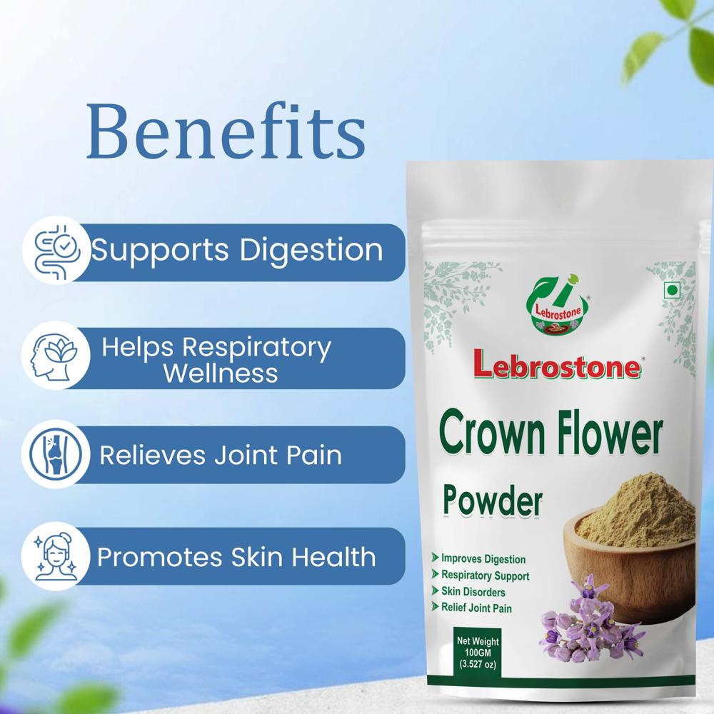 Lebrostone Crown Flower Herbal Powder for Digestion, Joint Support & Skin Health| 100g