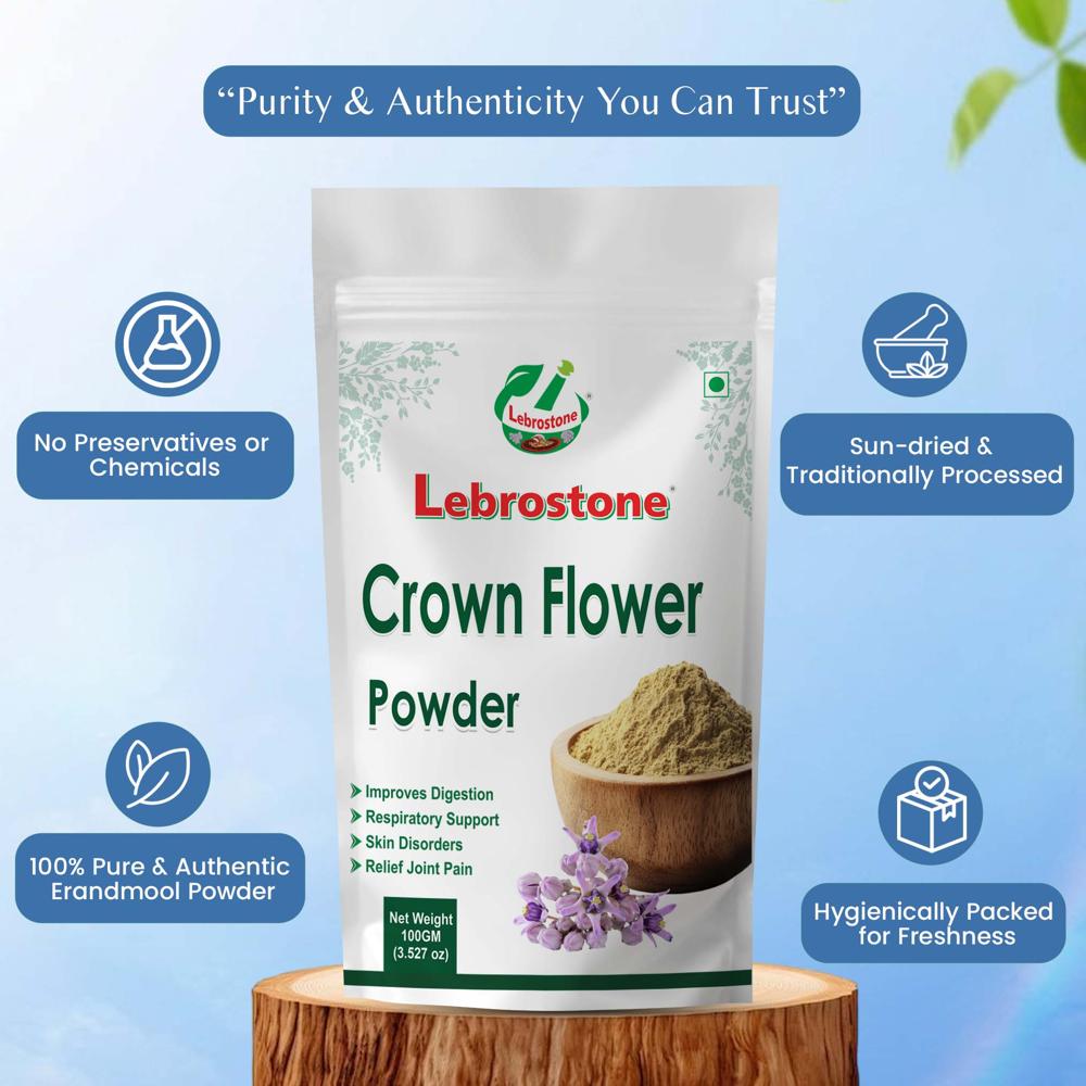 Lebrostone Crown Flower Herbal Powder for Digestion, Joint Support & Skin Health| 100g