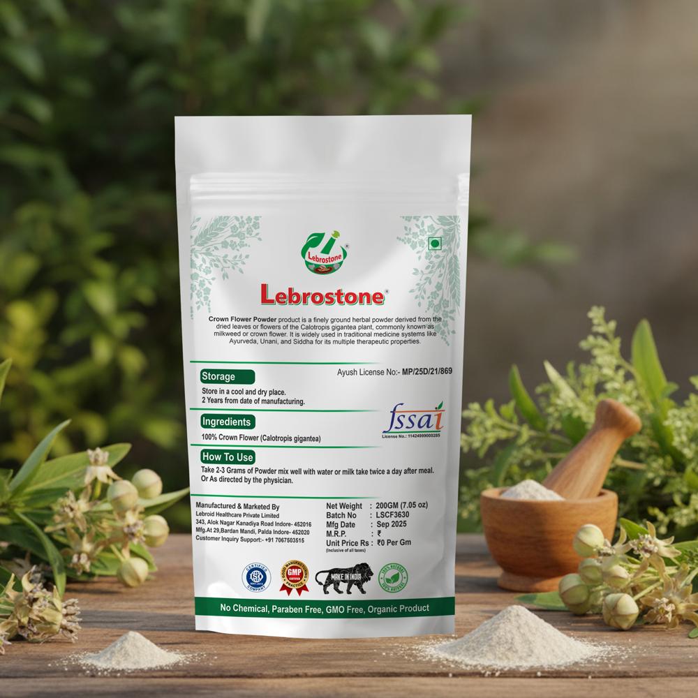 Lebrostone Crown Flower Herbal Powder for Digestion, Joint Support & Skin Health| 200g