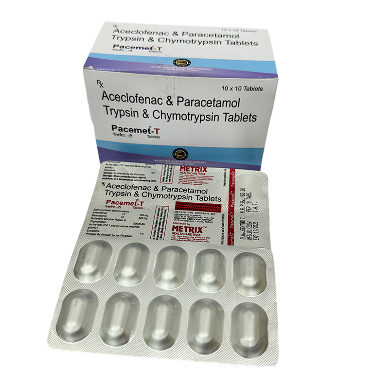 Aceclofenac& Paracetanol & Trypsin -Chymotrypsin Tablet - Brand Name: Pacemet-t Tab.