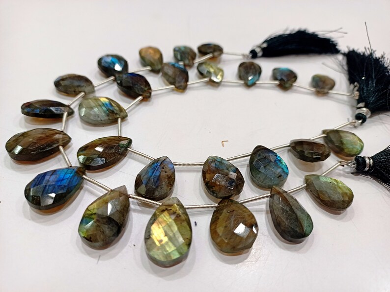 Natural Labradorite Pear heart Shape Briolette Beads sold Per strand 9 inches Long