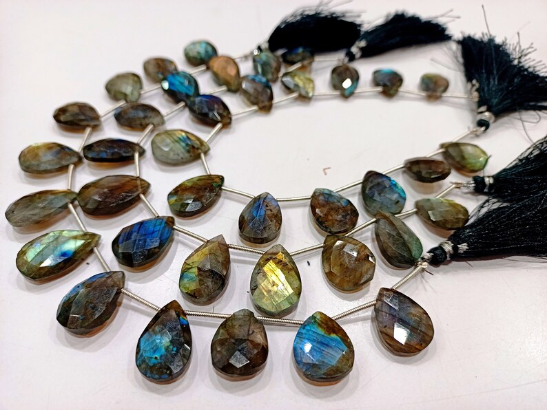 Natural Labradorite Pear heart Shape Briolette Beads sold Per strand 9 inches Long