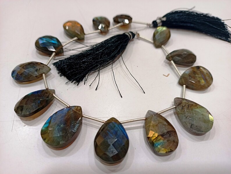 Natural Labradorite Pear heart Shape Briolette Beads sold Per strand 9 inches Long