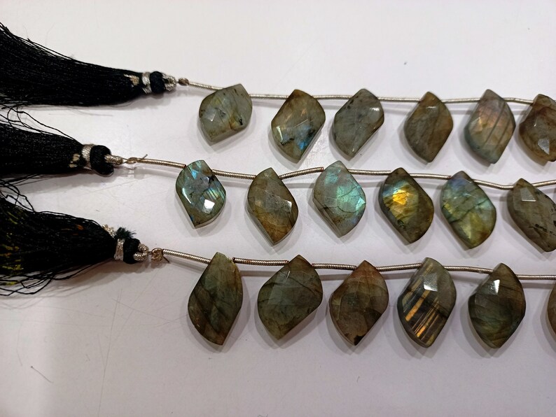 Natural labradorite 18 to 20mm Twisted Leaf Shape Briolette Beads sold Per strand 9 inches Long