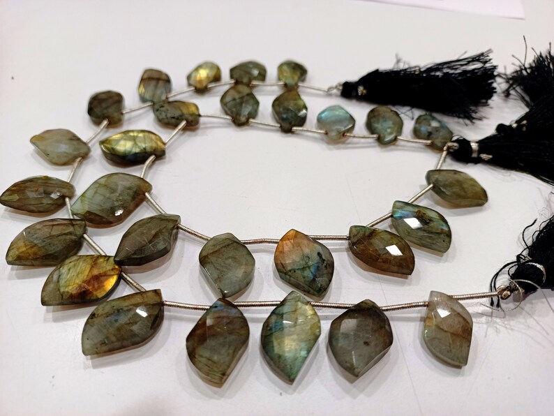 Natural labradorite 18 to 20mm Twisted Leaf Shape Briolette Beads sold Per strand 9 inches Long