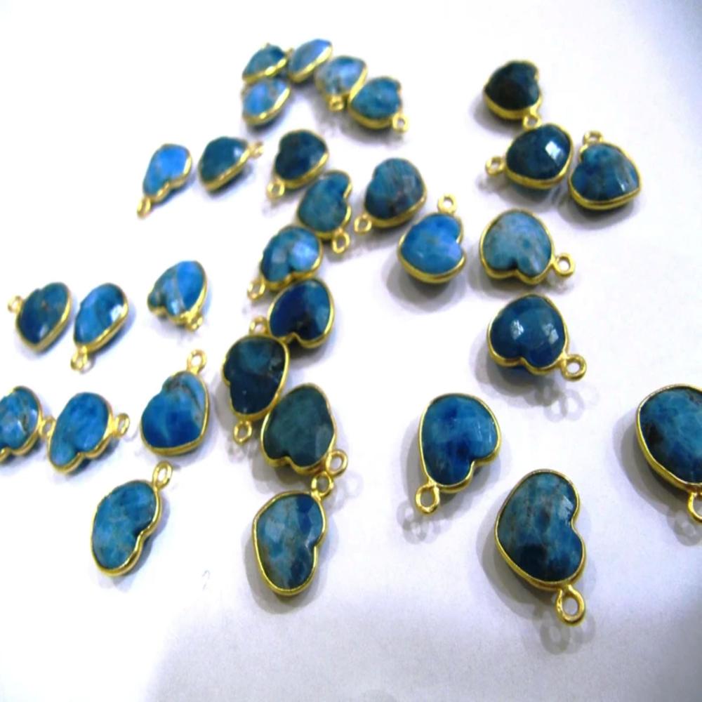 Natural Gemstone heart shape single loop Bezel Connectors Gold Plated 10mm Charms for jewellery making sold per piece
