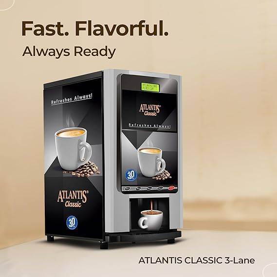 ATLANTIS Classic 3 Lane Tea Coffee Vending Machine With 3 Liters Hot Tank