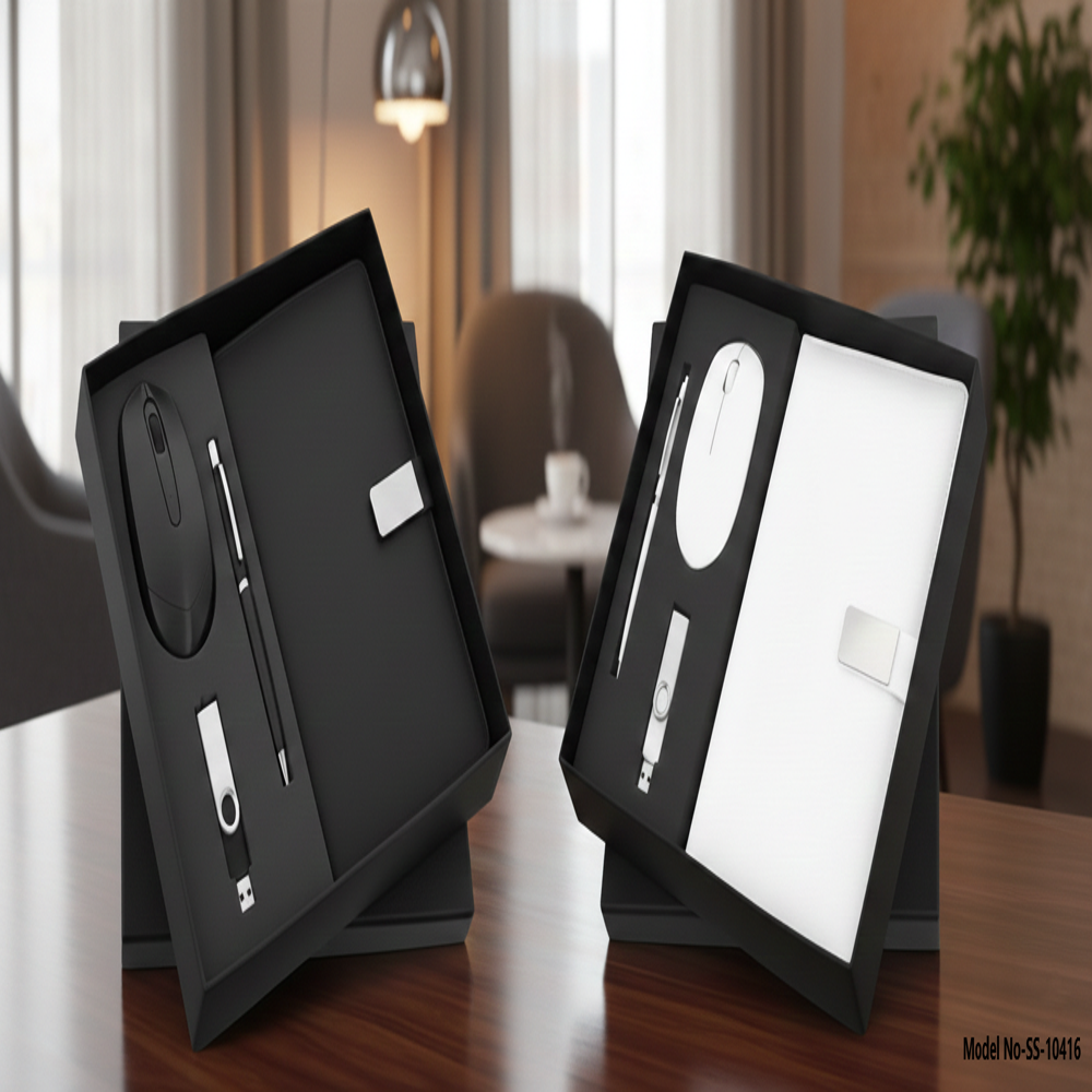 Luxury Office Stationery Gift Box - Wireless Mouse, Magnetic Diary, Pen & Usb (ss-10416) - Design Type: Modern Corporate Executive Design
