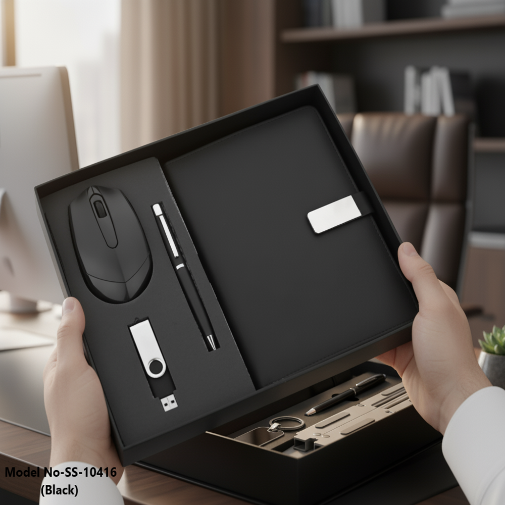 Luxury Office Stationery Gift Box - Wireless Mouse, Magnetic Diary, Pen & USB (SS-10416)