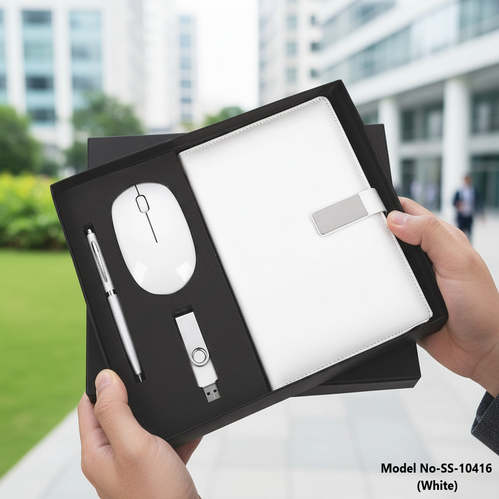 Luxury Office Stationery Gift Box - Wireless Mouse, Magnetic Diary, Pen & USB (SS-10416)