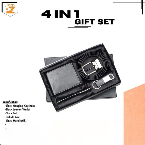 Premium Men's 4-in-1 Leather Gift Set: Formal Belt, Wallet, Keychain & Metal Pen (SS-10420)