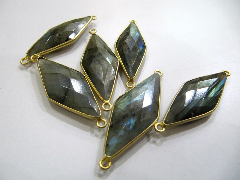 Natural Labradorite Marquise Fancy Shape Size 14x34mm Laser Cut Briolette Faceted Double loop bezel Connectors charms Sold Per Piece