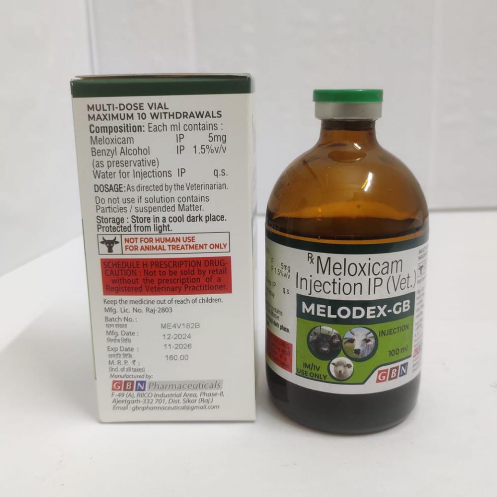 Meloxicam Injection Ip - 100ml Liquid Veterinary Injectable For Cattle | Contains Meloxicam & Paracetamol, Safe For Animal Use, Store At Normal Temperature