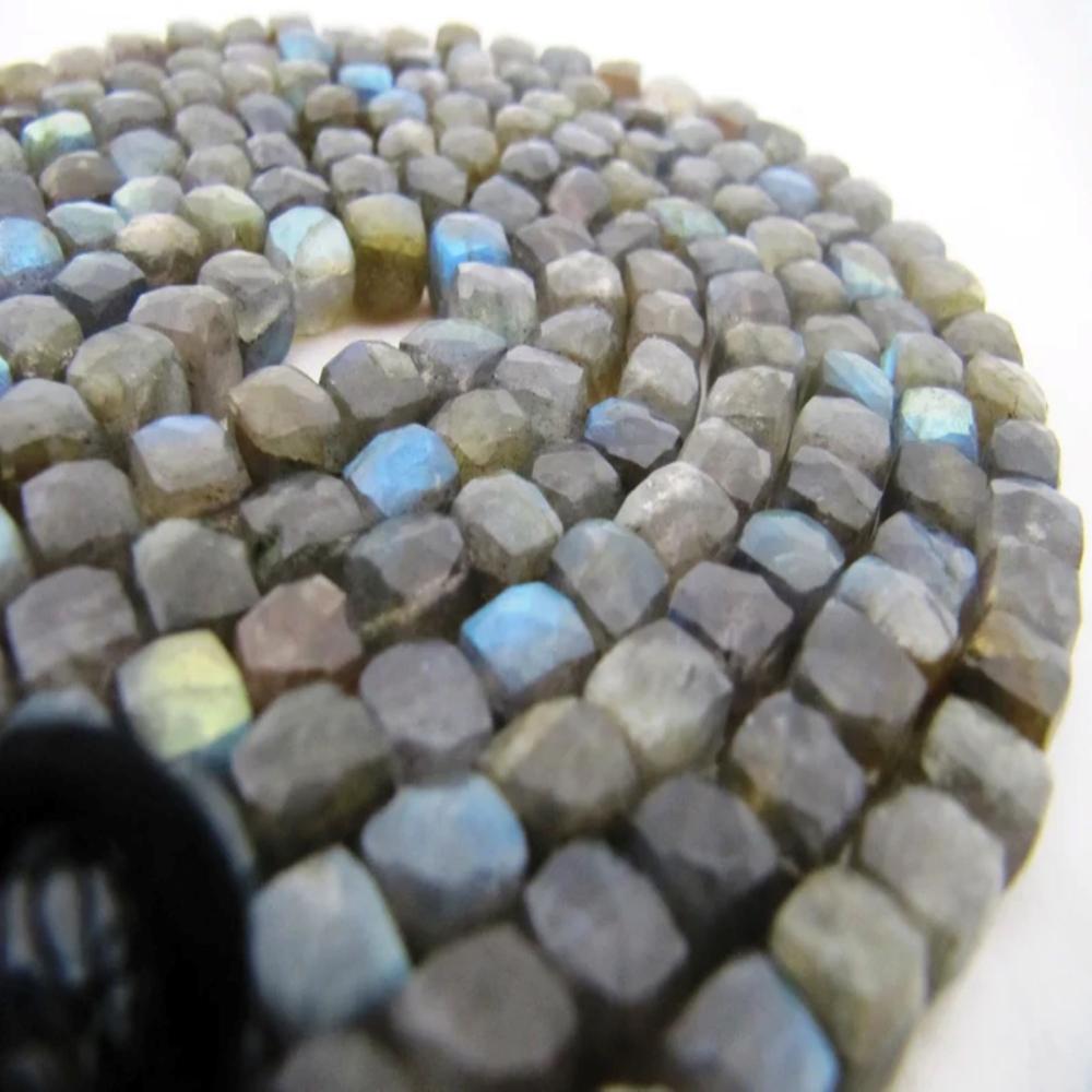 Natural Labradorite 3D Cube Beads 6 to 8mm Faceted Box Shape Beads Sold per strand 8 inches long Blue Flashy Gemstone Beads